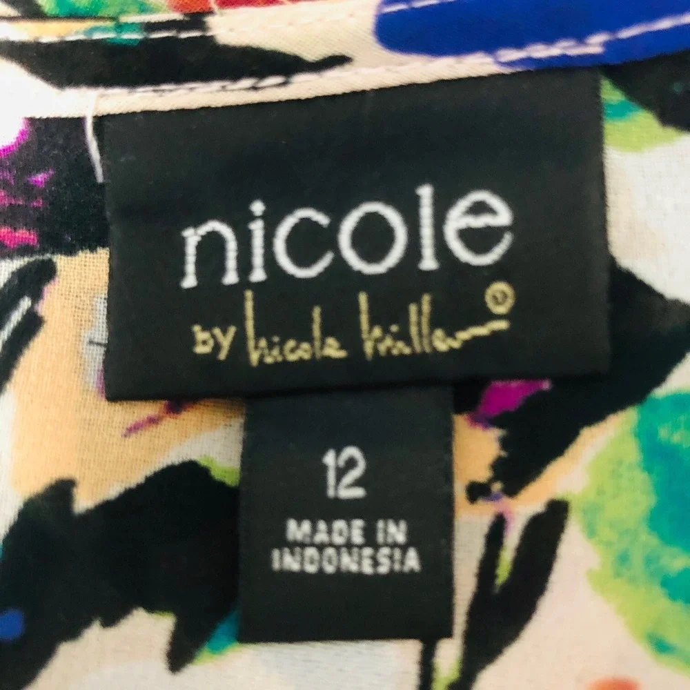 Nicole Miller Kaftan Caftan Dress Abstract Floral Sheer Beachy Fairy Womens L 12